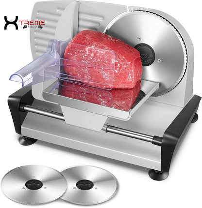 Premium 200W Electric Meat Slicer - Versatile 7.5" Stainless Steel Blades & Adjustable Thickness for Perfect Deli Cuts at Home - Sleek Silver Design
