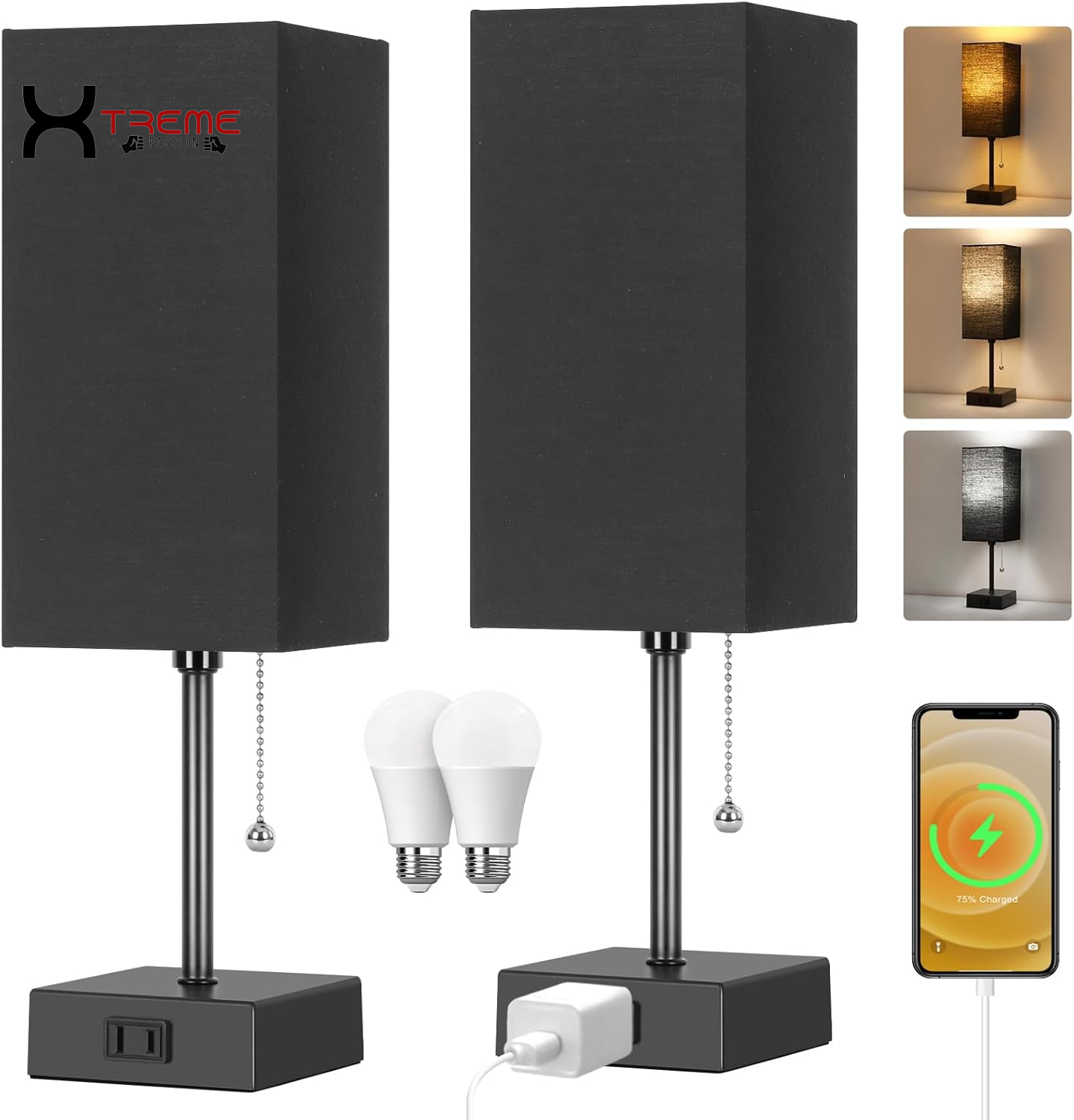 Elevate Your Space with the Modern Touch Control Bedside Lamp - 3-Way Dimmable, USB Ports & AC Outlet, Featuring a Chic White Fabric Shade