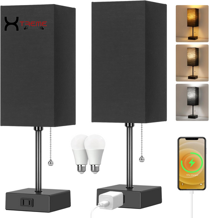 Elevate Your Space with the Modern Touch Control Bedside Lamp - 3-Way Dimmable, USB Ports & AC Outlet, Featuring a Chic White Fabric Shade