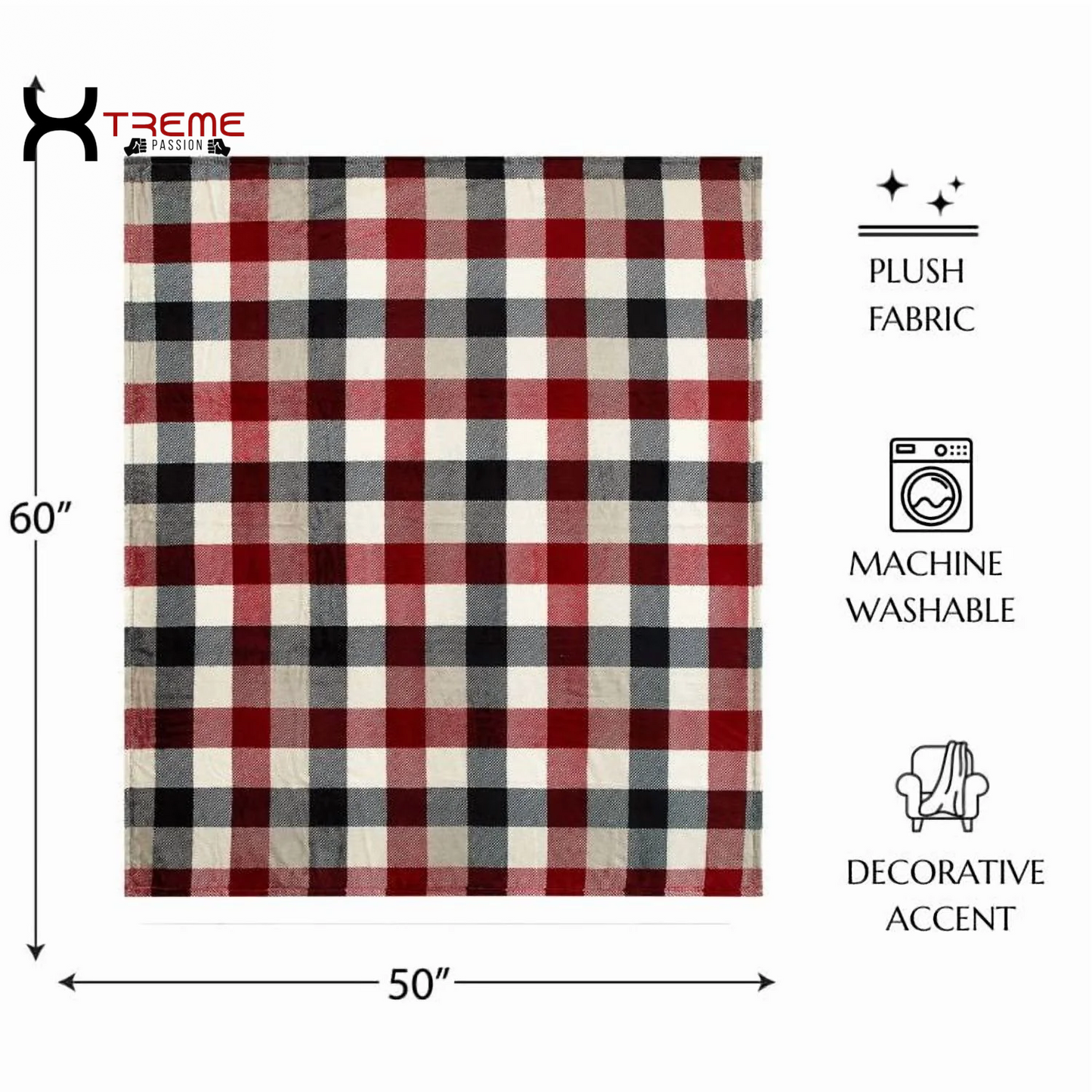 Snuggle Up in Style with Our Cozy Red Plaid Plush Throw Blanket - Ideal for All Ages, 50" x 60"