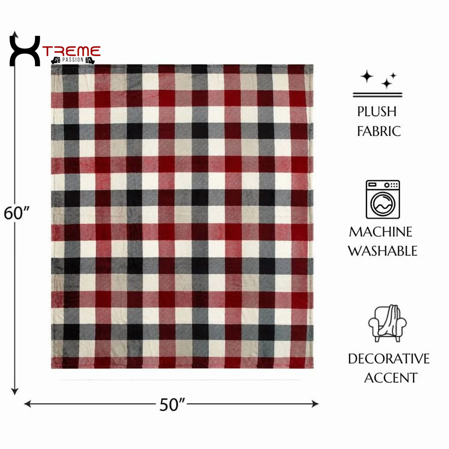 Snuggle Up in Style with Our Cozy Red Plaid Plush Throw Blanket - Ideal for All Ages, 50" x 60"