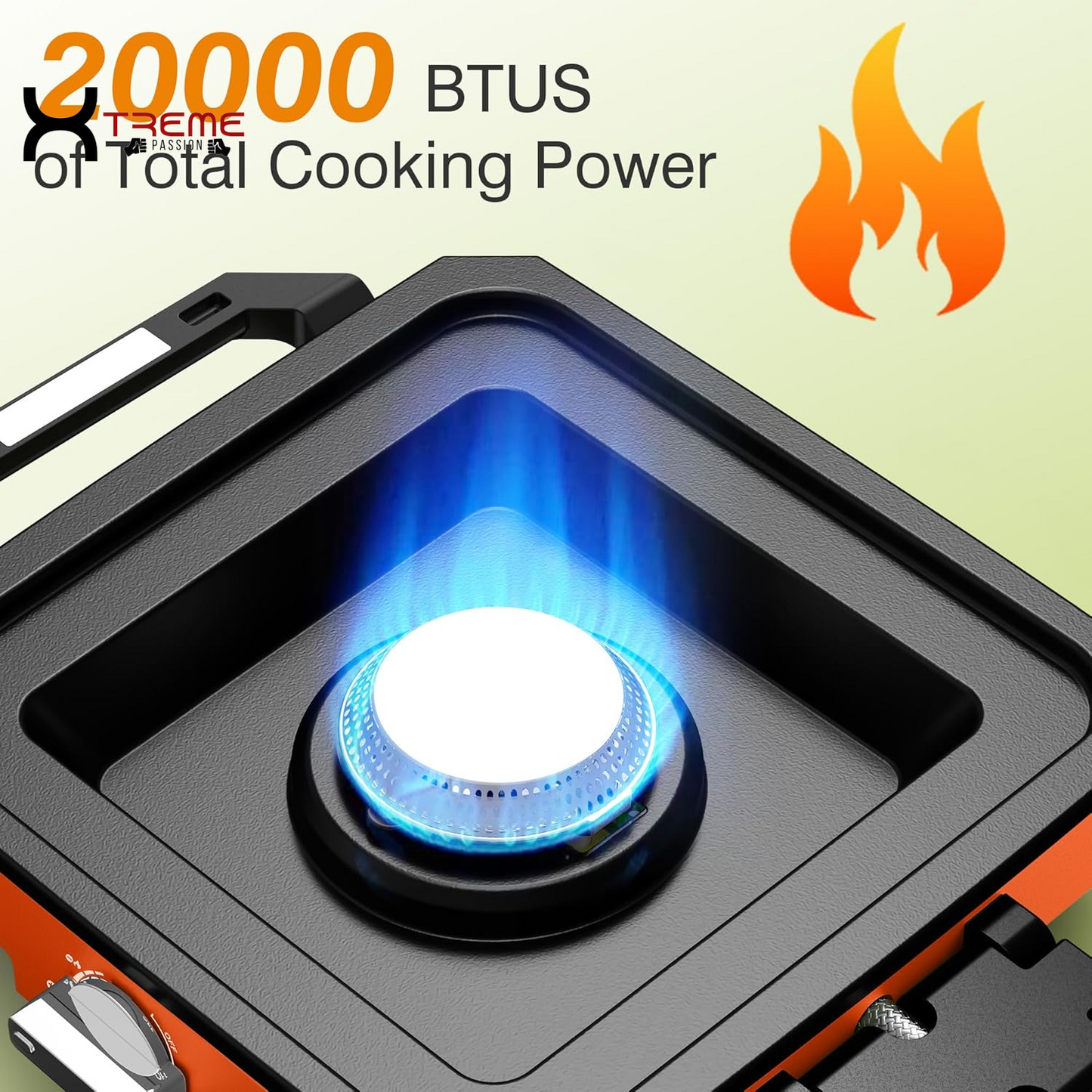 Portable 2-Burner Camping Stove with Windshield - 20000 BTU Propane Camp Stove, Includes Frying Pan, Coffee Stand & Carry Bag - Essential Outdoor Gear in Vibrant Orange