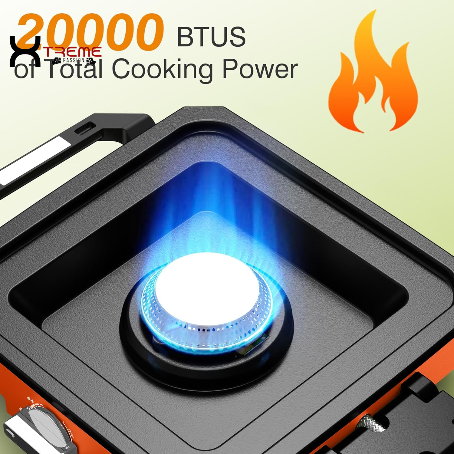 Portable 2-Burner Camping Stove with Windshield - 20000 BTU Propane Camp Stove, Includes Frying Pan, Coffee Stand & Carry Bag - Essential Outdoor Gear in Vibrant Orange