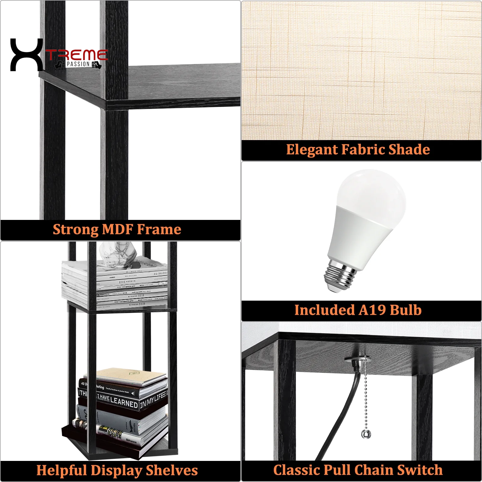 Elevate Your Space with the Modern 63" Black Wood Shelf Floor Lamp - Stylish Lighting & Practical Storage for Any Room