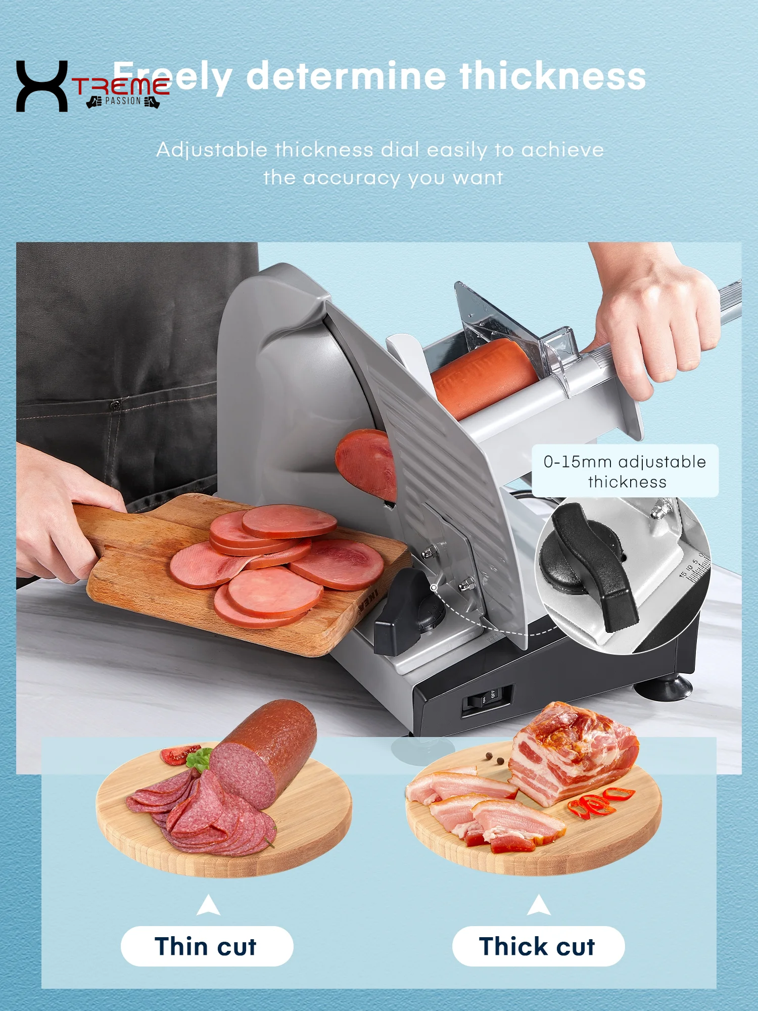 Premium 200W Electric Meat Slicer - Versatile 7.5" Stainless Steel Blades & Adjustable Thickness for Perfect Deli Cuts at Home - Sleek Silver Design