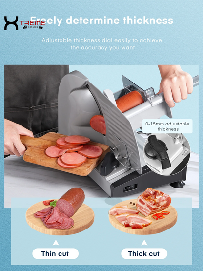 Premium 200W Electric Meat Slicer - Versatile 7.5" Stainless Steel Blades & Adjustable Thickness for Perfect Deli Cuts at Home - Sleek Silver Design
