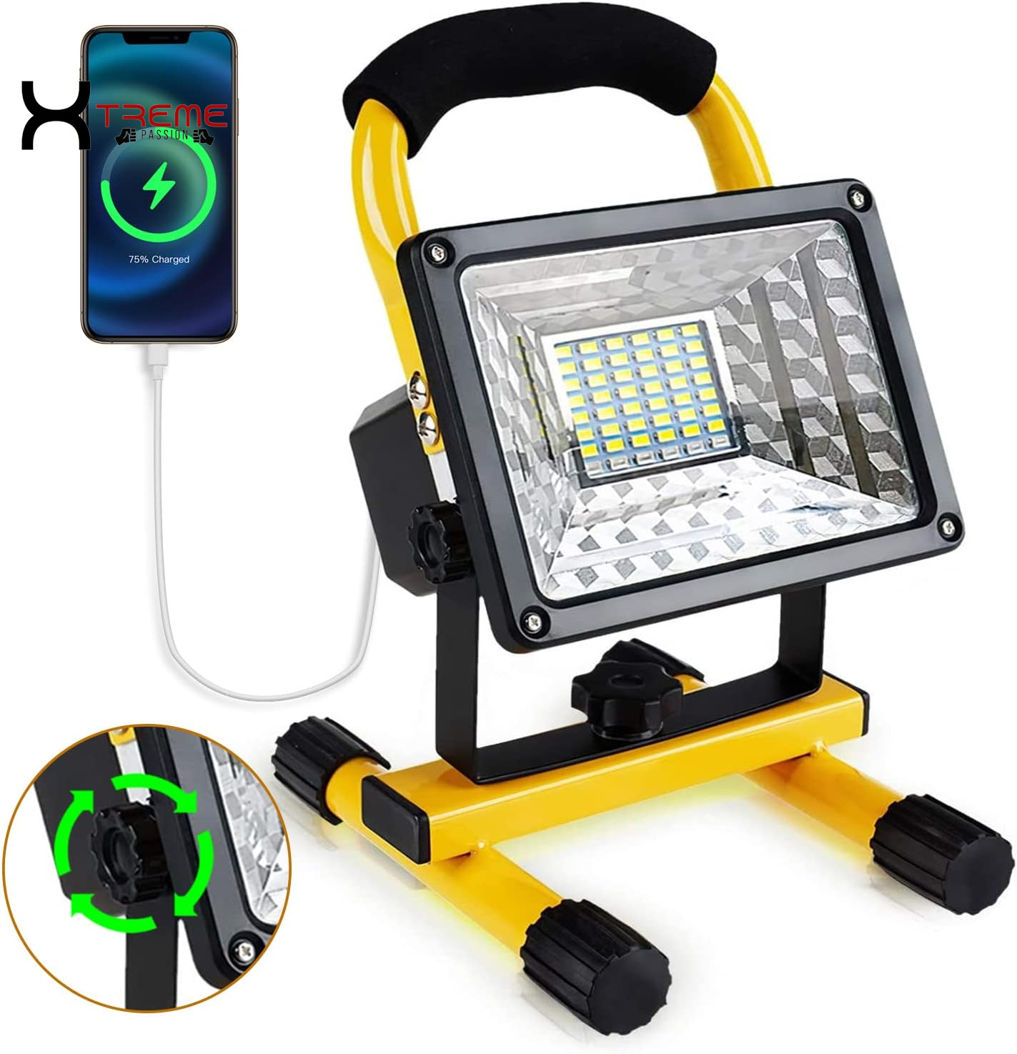 Experience Ultimate Illumination with the 30W Adjustable Brightness 36LED Portable Work Light - Waterproof Flood Light for Garage, Workshop, and Outdoor Adventures in Vibrant Yellow