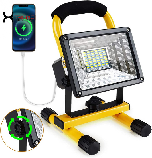 Experience Ultimate Illumination with the 30W Adjustable Brightness 36LED Portable Work Light - Waterproof Flood Light for Garage, Workshop, and Outdoor Adventures in Vibrant Yellow