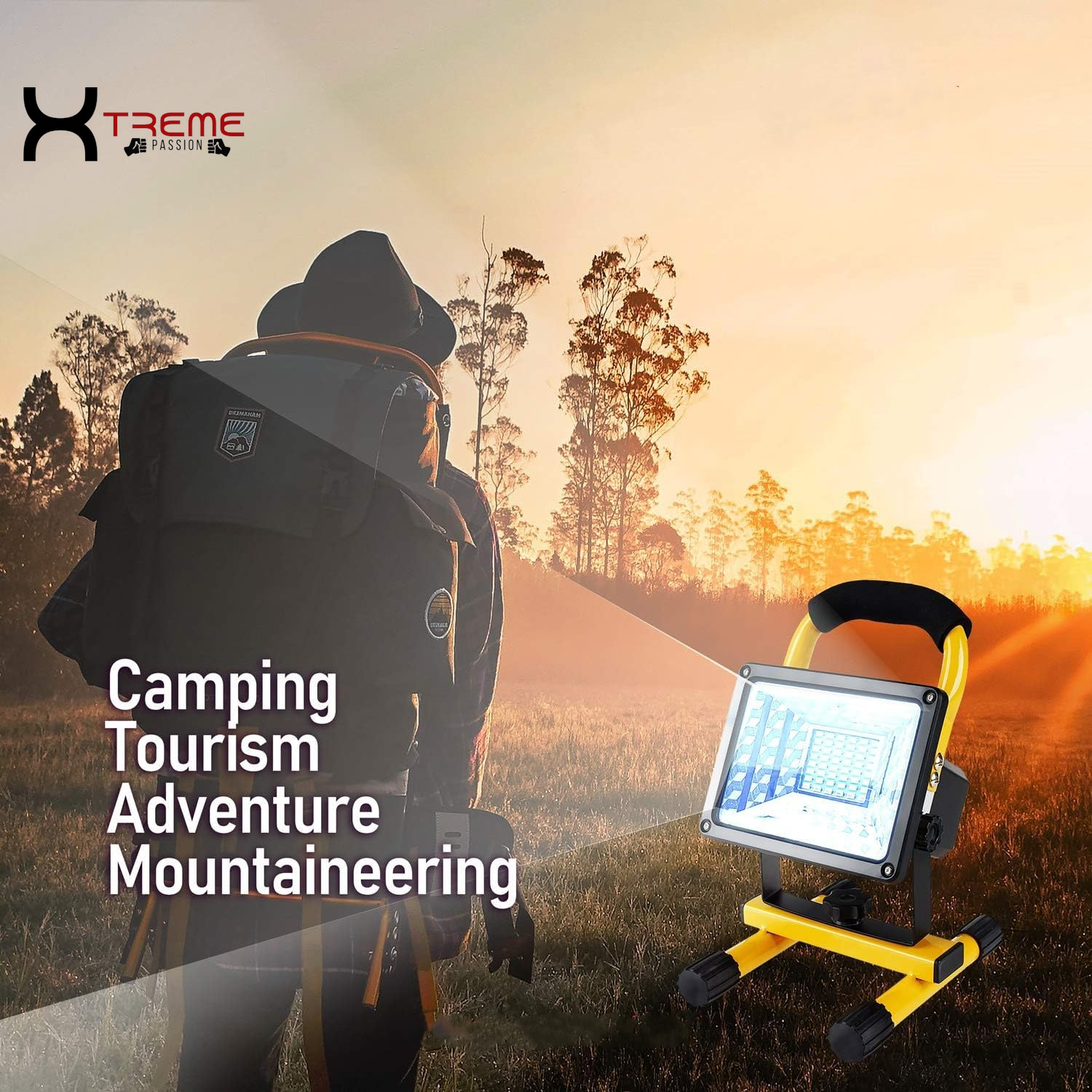 Experience Ultimate Illumination with the 30W Adjustable Brightness 36LED Portable Work Light - Waterproof Flood Light for Garage, Workshop, and Outdoor Adventures in Vibrant Yellow