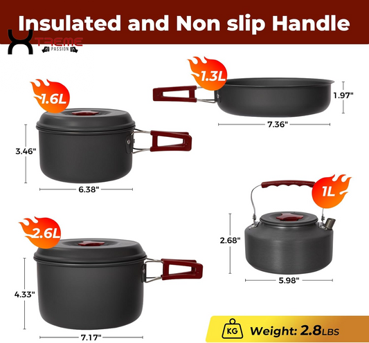Ultimate 24-Piece Lightweight Camping Cookware Set for Family Adventures – Includes Kettle, Pots, Frying Pan, Bowls, Plates, and Spoon!