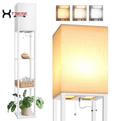 Elevate Your Space with the Modern 63" Black Wood Shelf Floor Lamp - Stylish Lighting & Practical Storage for Any Room