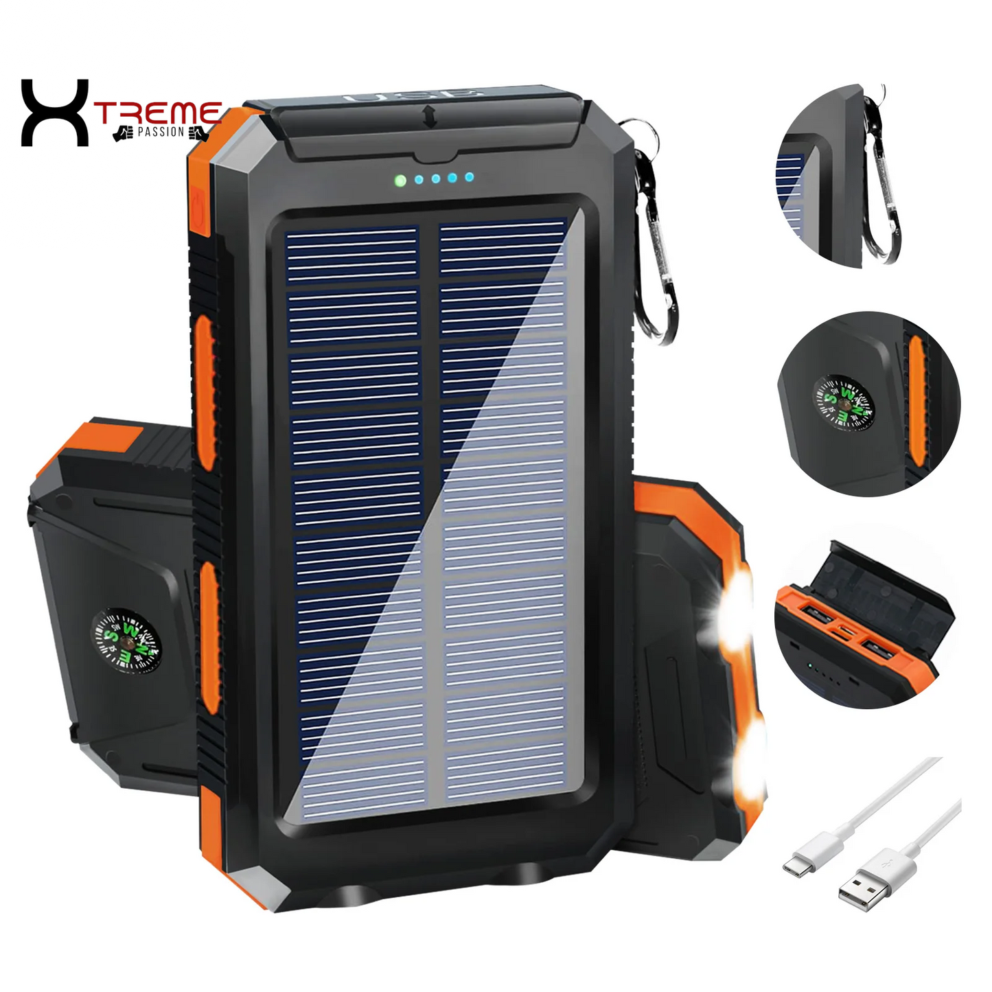 20000mAh Waterproof Solar Power Bank - Dual USB Ports & LED Flashlight for Outdoor Adventures