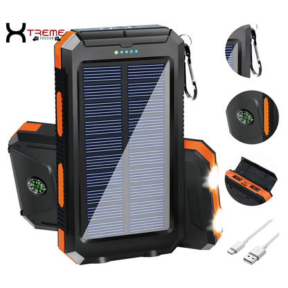 20000mAh Waterproof Solar Power Bank - Dual USB Ports & LED Flashlight for Outdoor Adventures