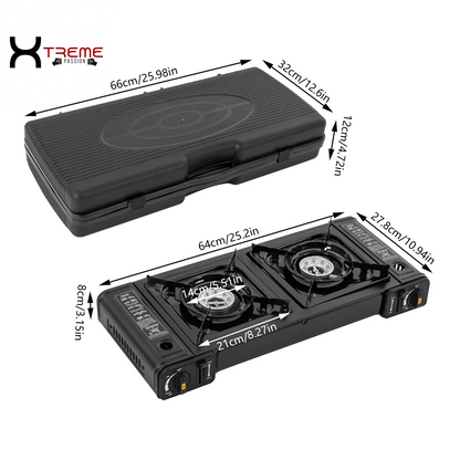 Ultimate Portable Double-Head Gas Stove for Camping - Adjustable Flame, Ideal for Barbecue and Boiling