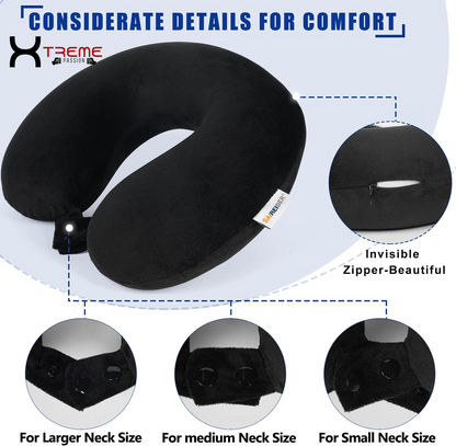 Experience Unmatched Comfort with Our 100% Pure Memory Foam Travel Neck Pillow - Perfect for Airplane, Car, Home & Office with Easy-to-Clean Washable Cover in Black