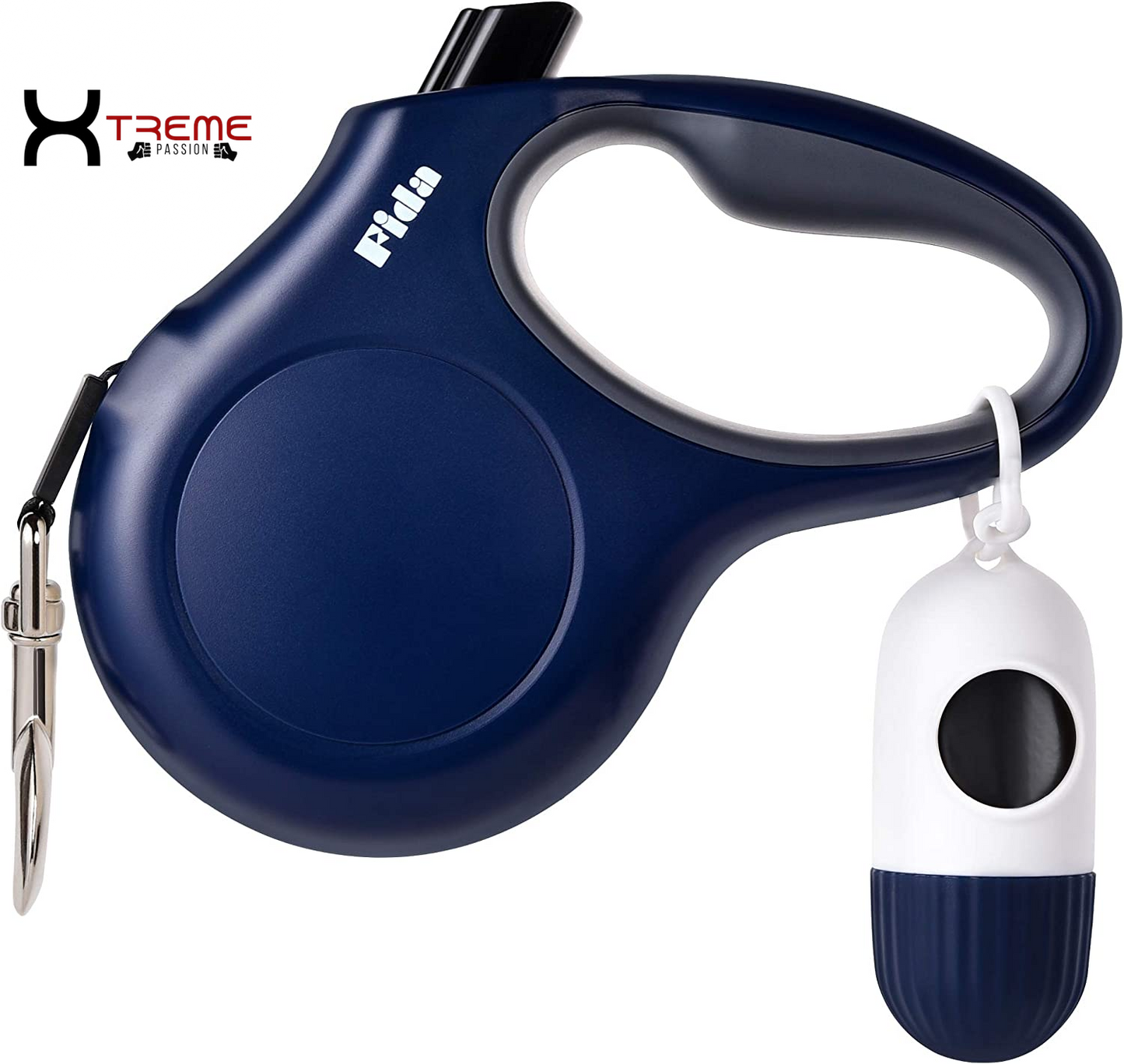 Ultimate 16 Ft Retractable Dog Leash with Poop Bag Dispenser - Tangle-Free & Anti-Slip Handle for Large Dogs Up to 110 Lbs - Reflective Nylon in Navy Blue