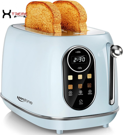 Stylish Deep Blue Compact 2-Slice Toaster with 6 Browning Settings, Bagel & Defrost Functions, and Removable Crumb Tray - Perfect for Every Kitchen!