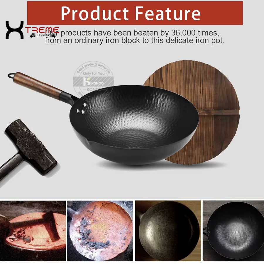 32cm Pure Iron Wok - Versatile Cast Iron Pan for Gas & Induction Cooking - Ideal Chinese Cookware