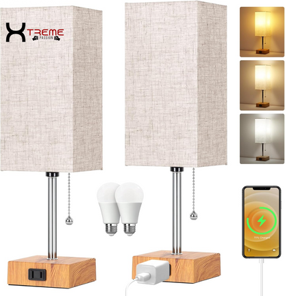 Elevate Your Space with the Modern Touch Control Bedside Lamp - 3-Way Dimmable, USB Ports & AC Outlet, Featuring a Chic White Fabric Shade