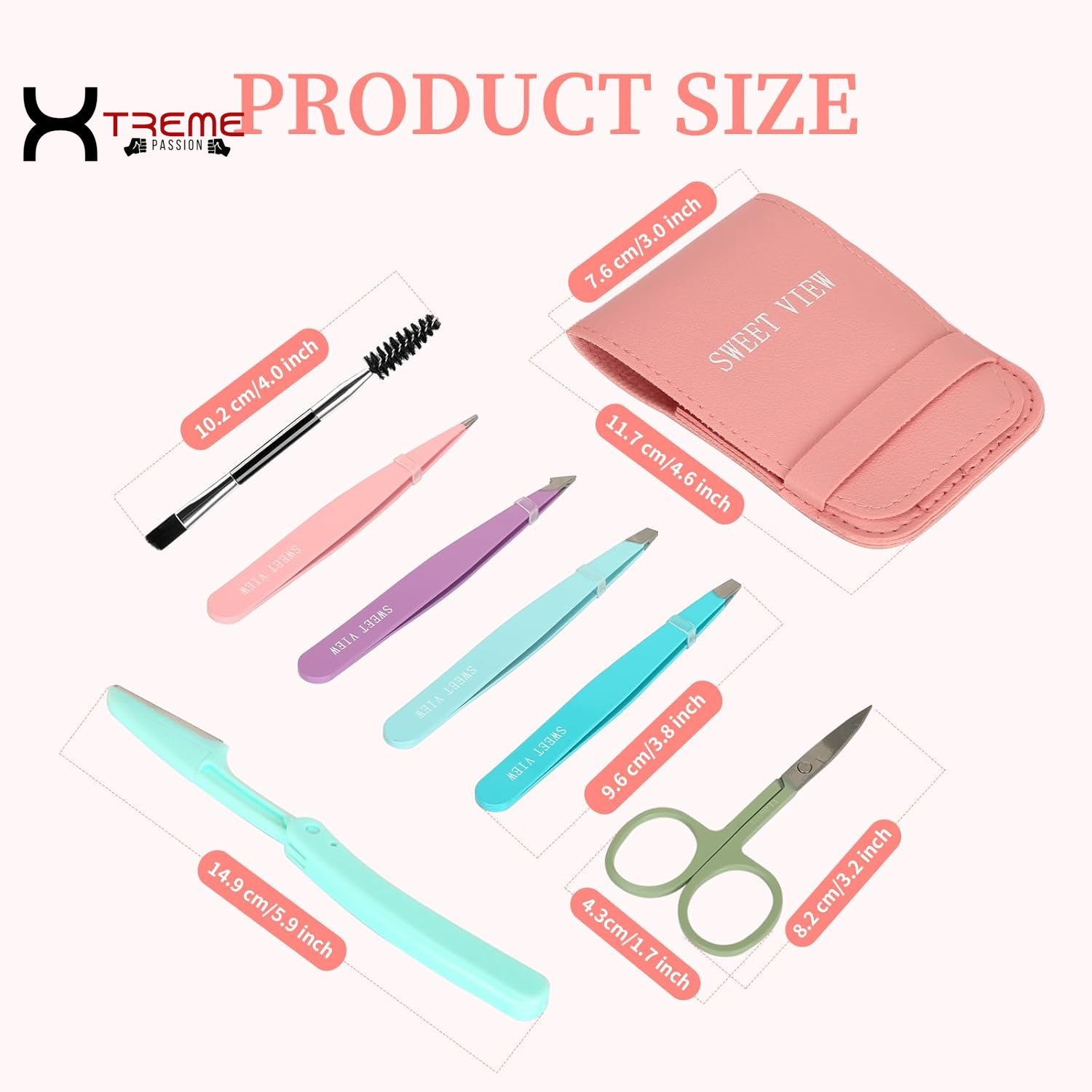 Ultimate 7-Piece Eyebrow Tweezers Kit for Women - Precision Plucker Set with Scissors, Razor & Spoolie for Flawless Facial Grooming