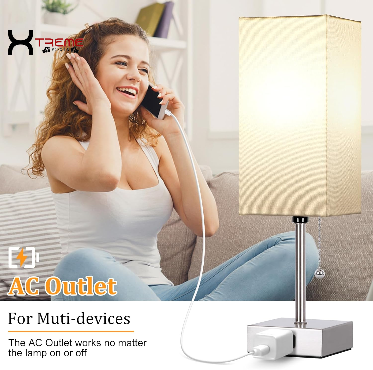 Elevate Your Space with the Modern Touch Control Bedside Lamp - 3-Way Dimmable, USB Ports & AC Outlet, Featuring a Chic White Fabric Shade