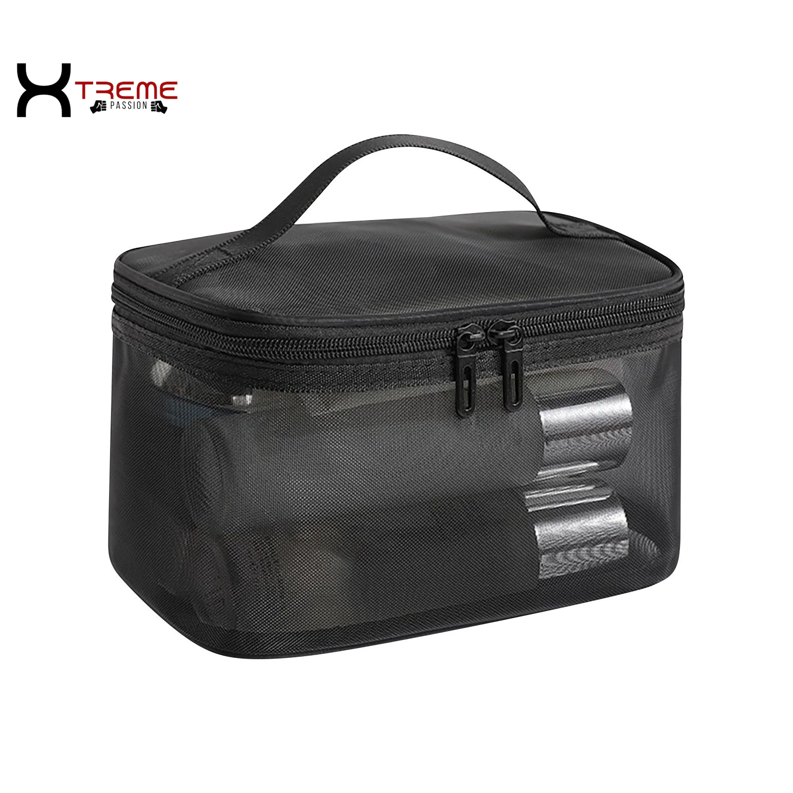 Stylish Black Makeup Bag - Large Capacity Travel Toiletries & Cosmetic Storage Tote with Brush Organizer