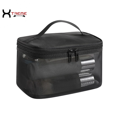 Stylish Black Makeup Bag - Large Capacity Travel Toiletries & Cosmetic Storage Tote with Brush Organizer