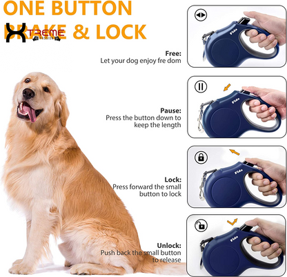 Ultimate 16 Ft Retractable Dog Leash with Poop Bag Dispenser - Tangle-Free & Anti-Slip Handle for Large Dogs Up to 110 Lbs - Reflective Nylon in Navy Blue