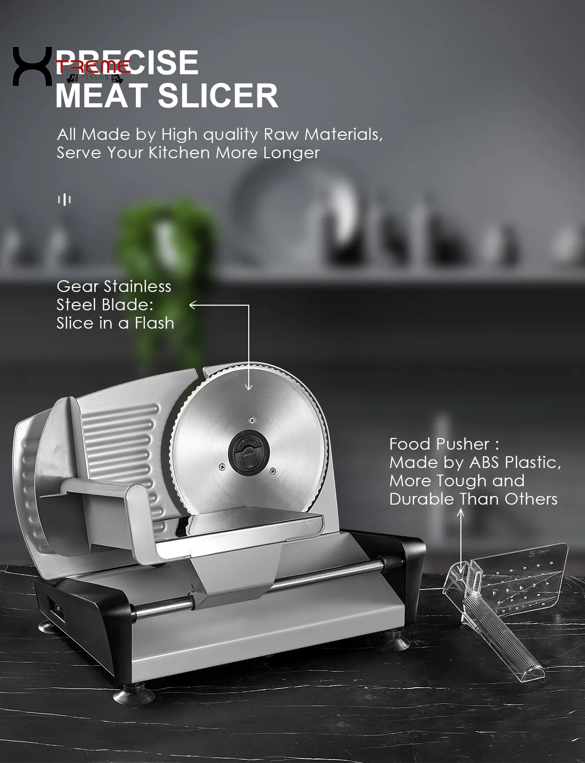 Premium 200W Electric Meat Slicer - Versatile 7.5" Stainless Steel Blades & Adjustable Thickness for Perfect Deli Cuts at Home - Sleek Silver Design