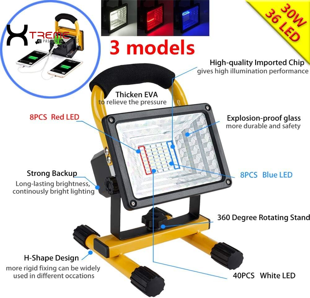 Experience Ultimate Illumination with the 30W Adjustable Brightness 36LED Portable Work Light - Waterproof Flood Light for Garage, Workshop, and Outdoor Adventures in Vibrant Yellow