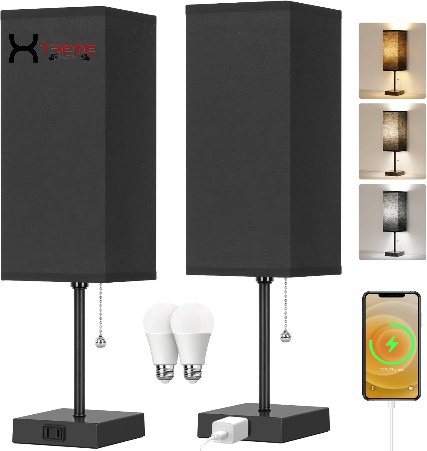 Elevate Your Space with the Modern Touch Control Bedside Lamp - 3-Way Dimmable, USB Ports & AC Outlet, Featuring a Chic White Fabric Shade