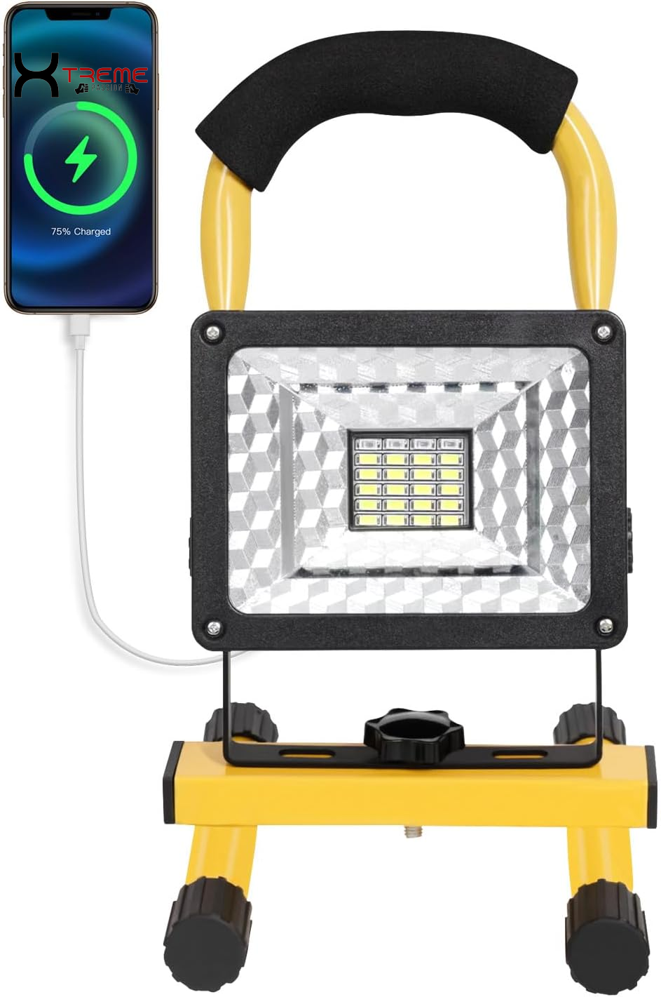 Experience Ultimate Illumination with the 30W Adjustable Brightness 36LED Portable Work Light - Waterproof Flood Light for Garage, Workshop, and Outdoor Adventures in Vibrant Yellow