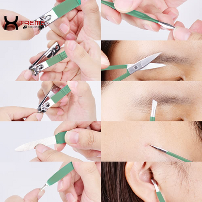 Elevate Your Grooming Routine with the Premium 10-in-1 Jade Green Stainless Steel Manicure Set - Complete Nail Care Kit for Men and Women in a Stylish Leather Case