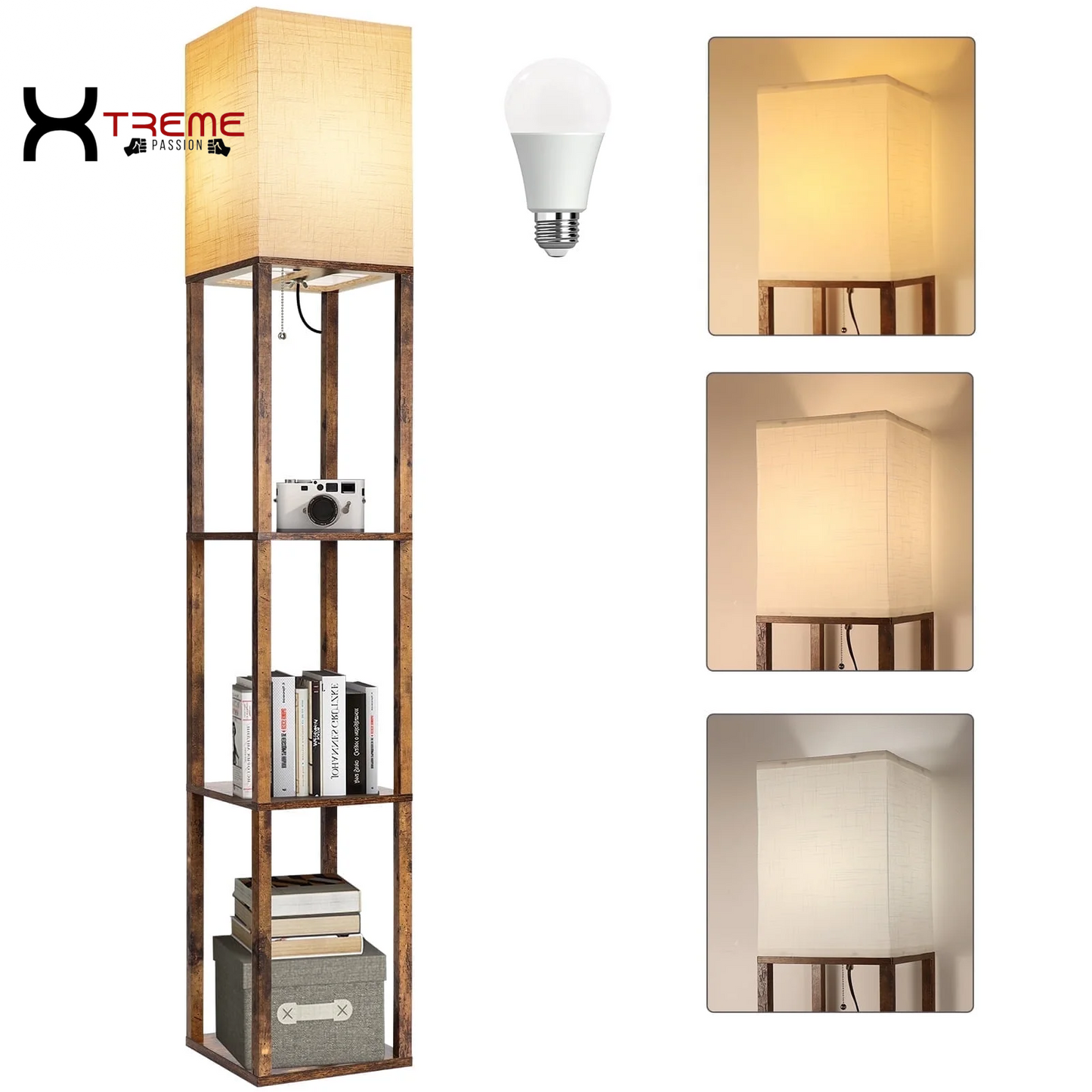 Elevate Your Space with the Modern 63" Black Wood Shelf Floor Lamp - Stylish Lighting & Practical Storage for Any Room