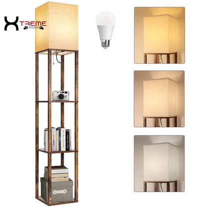 Elevate Your Space with the Modern 63" Black Wood Shelf Floor Lamp - Stylish Lighting & Practical Storage for Any Room