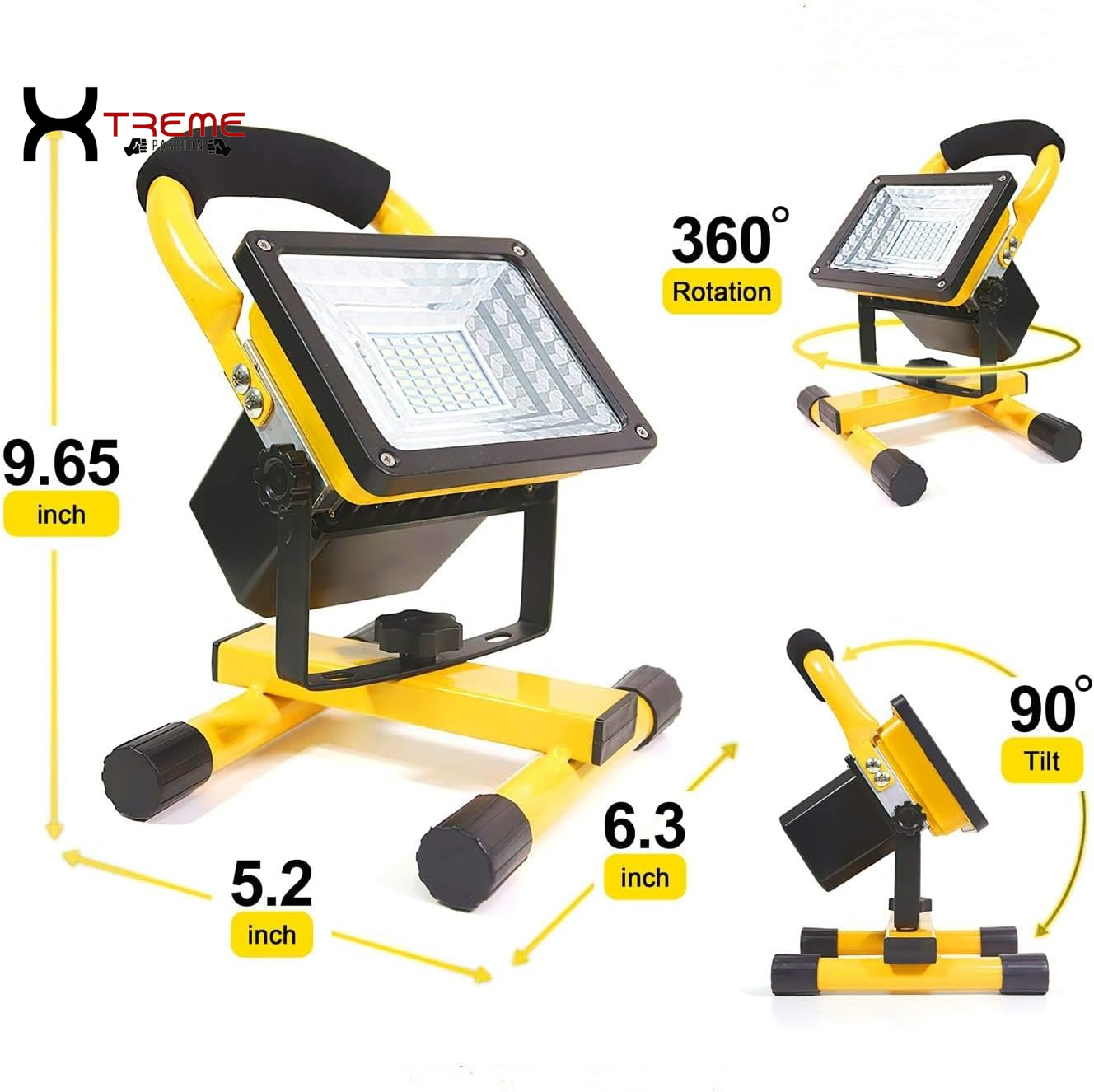 Experience Ultimate Illumination with the 30W Adjustable Brightness 36LED Portable Work Light - Waterproof Flood Light for Garage, Workshop, and Outdoor Adventures in Vibrant Yellow
