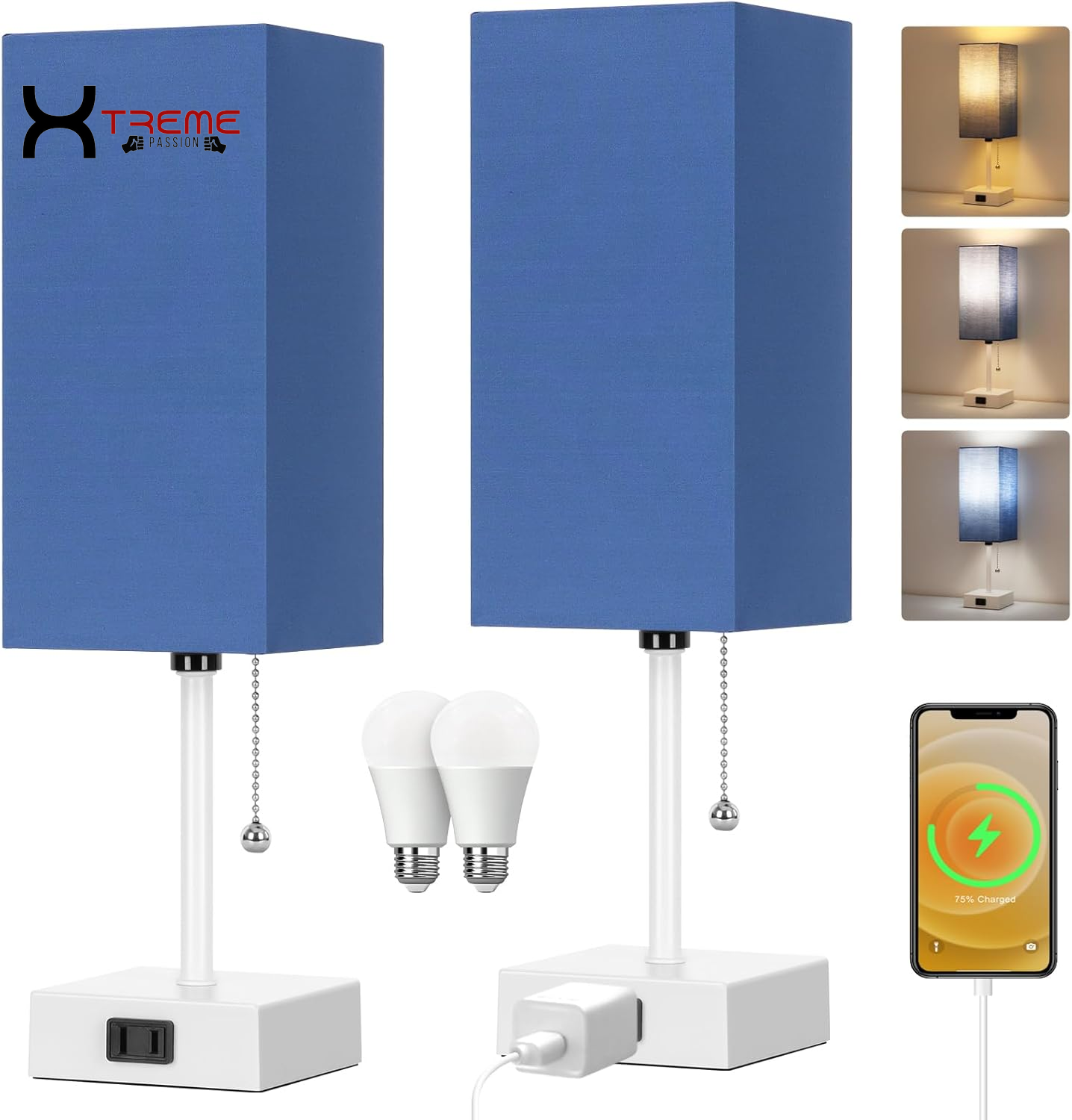 Elevate Your Space with the Modern Touch Control Bedside Lamp - 3-Way Dimmable, USB Ports & AC Outlet, Featuring a Chic White Fabric Shade