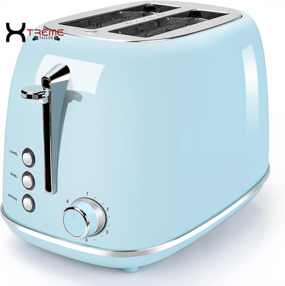 Stylish Deep Blue Compact 2-Slice Toaster with 6 Browning Settings, Bagel & Defrost Functions, and Removable Crumb Tray - Perfect for Every Kitchen!