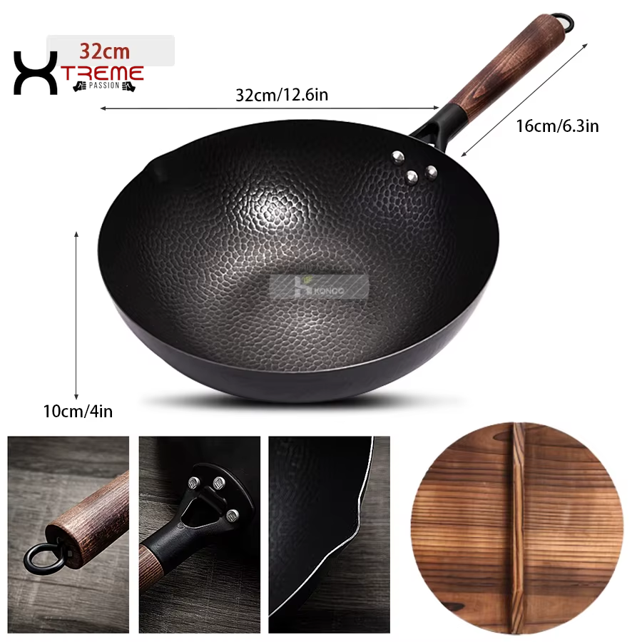 32cm Pure Iron Wok - Versatile Cast Iron Pan for Gas & Induction Cooking - Ideal Chinese Cookware