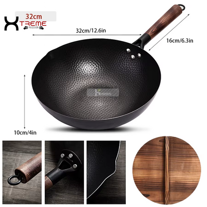 32cm Pure Iron Wok - Versatile Cast Iron Pan for Gas & Induction Cooking - Ideal Chinese Cookware
