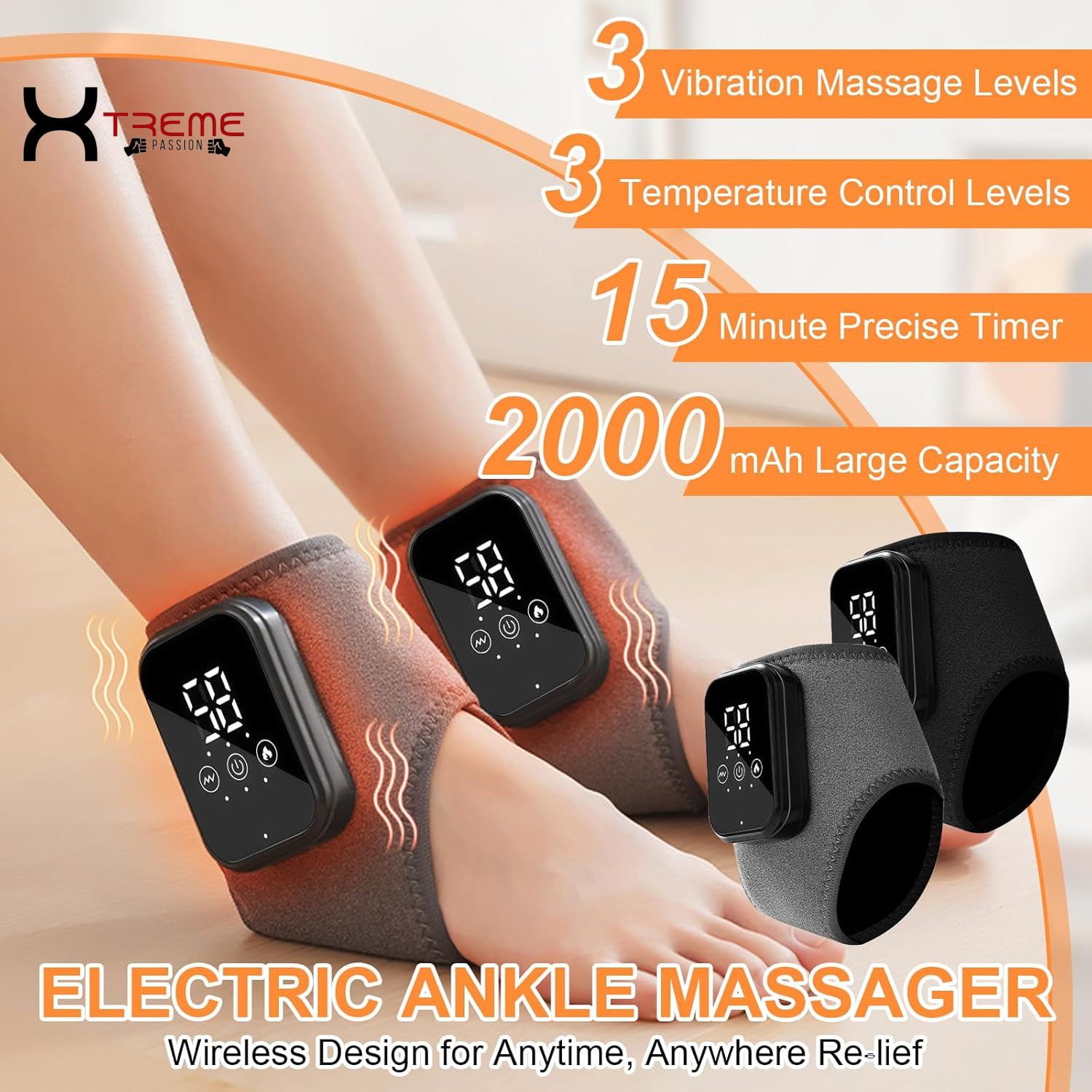 Indulge in Comfort: 2PCS Wireless Heated Foot Massagers with Smart Timer - 3-in-1 Vibrating Relief for Neuropathy, Ankle Relaxation & Enhanced Blood Circulation - Perfect for Home, Office & Travel (Gray)