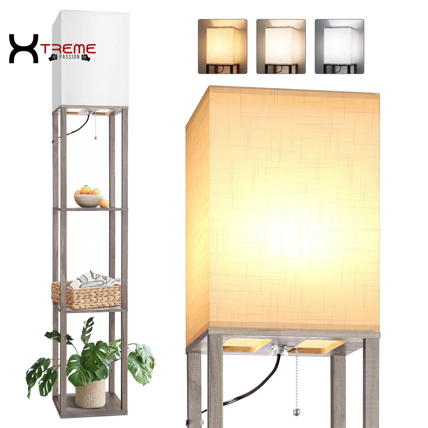 Elevate Your Space with the Modern 63" Black Wood Shelf Floor Lamp - Stylish Lighting & Practical Storage for Any Room