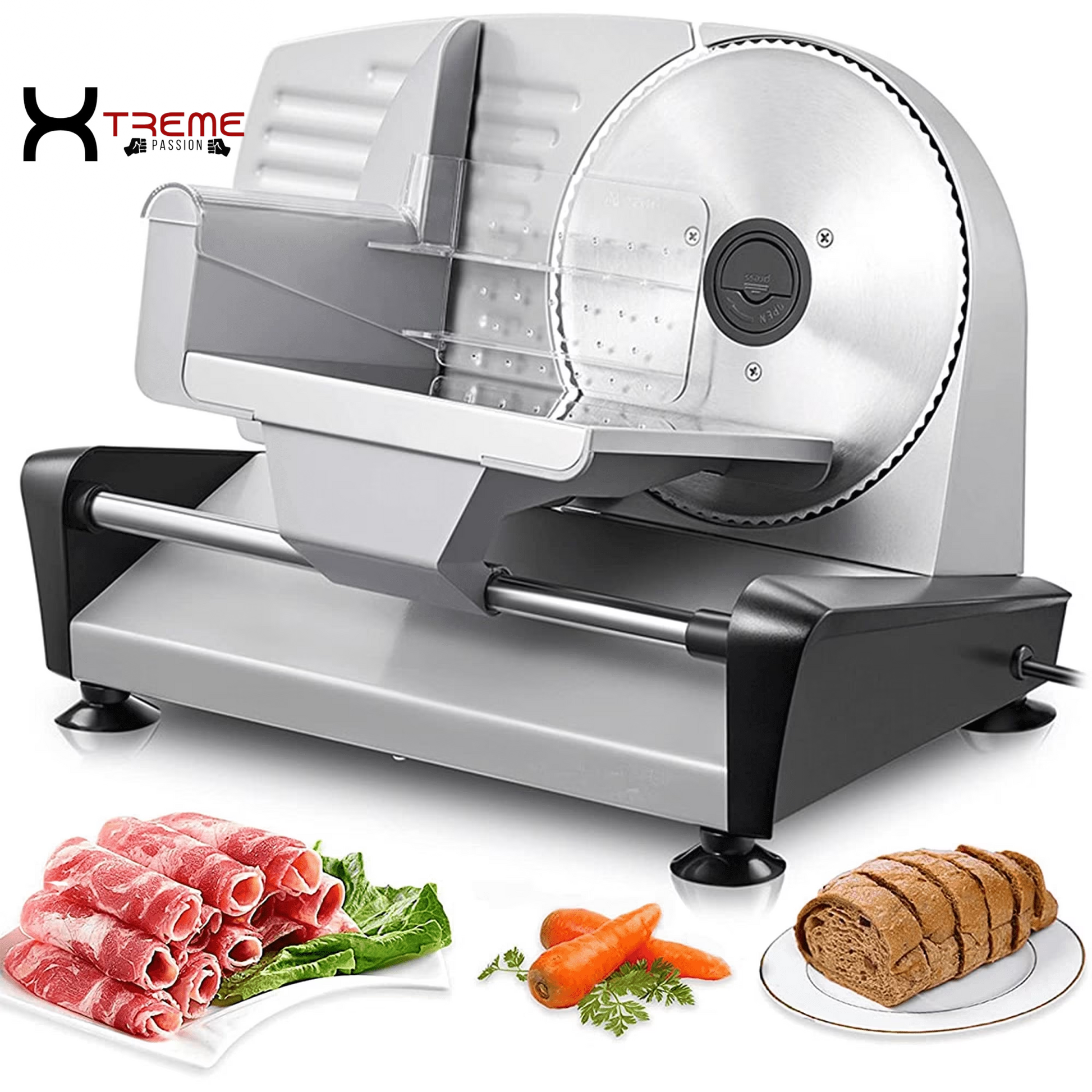 Premium 200W Electric Meat Slicer - Versatile 7.5" Stainless Steel Blades & Adjustable Thickness for Perfect Deli Cuts at Home - Sleek Silver Design