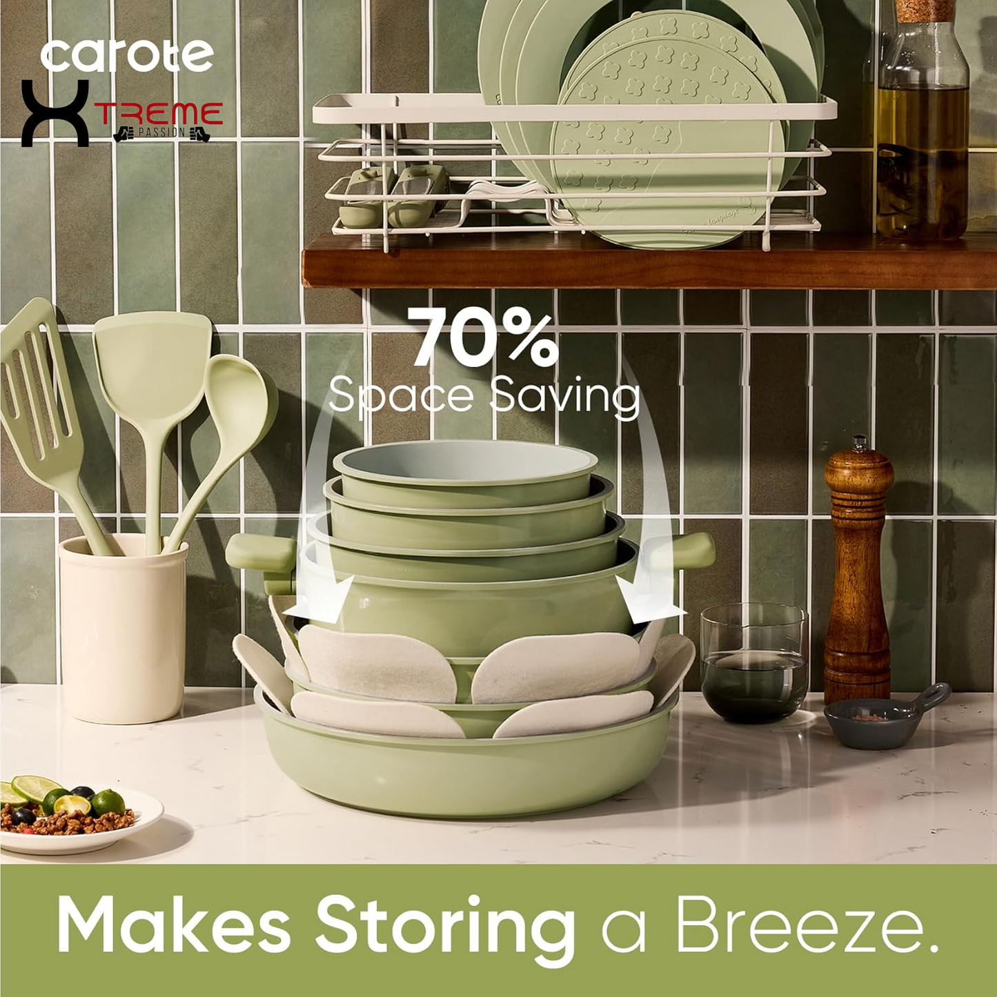 Elevate Your Culinary Skills with the 27-Piece Eco-Friendly Nonstick Ceramic Cookware Set in Stylish Green - Perfect for Home, RV, and Camping!