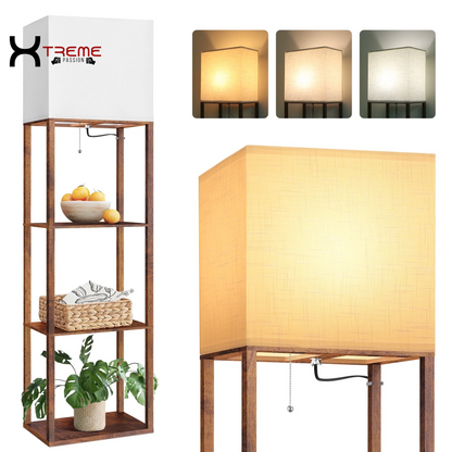 Elevate Your Space with the Modern 63" Black Wood Shelf Floor Lamp - Stylish Lighting & Practical Storage for Any Room