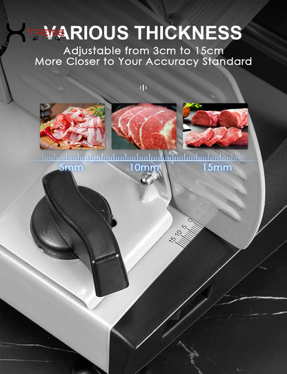 Premium 200W Electric Meat Slicer - Versatile 7.5" Stainless Steel Blades & Adjustable Thickness for Perfect Deli Cuts at Home - Sleek Silver Design