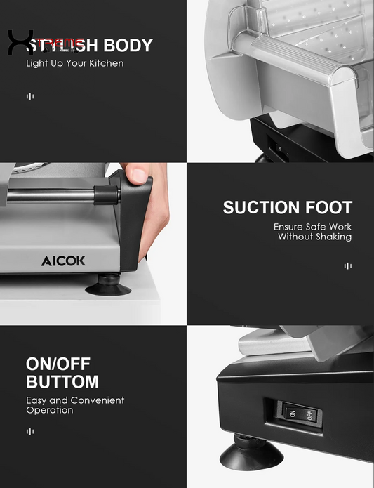 Premium 200W Electric Meat Slicer - Versatile 7.5" Stainless Steel Blades & Adjustable Thickness for Perfect Deli Cuts at Home - Sleek Silver Design