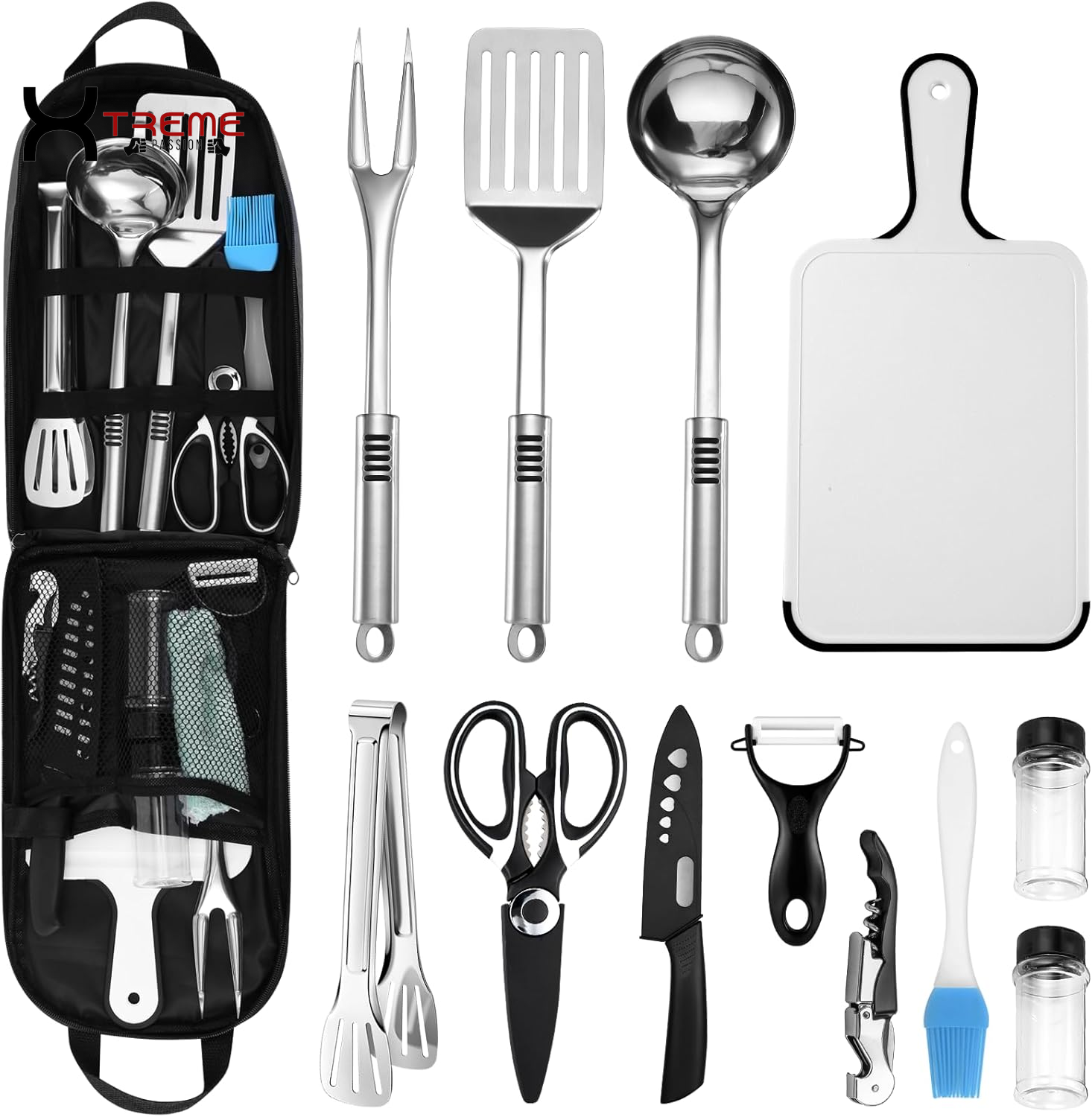 Ultimate 14-Piece Stainless Steel Camping Cooking Set - Your Complete Outdoor Kitchen Companion with Portable Storage Bag for Grilling, BBQ, and Adventure Cooking!