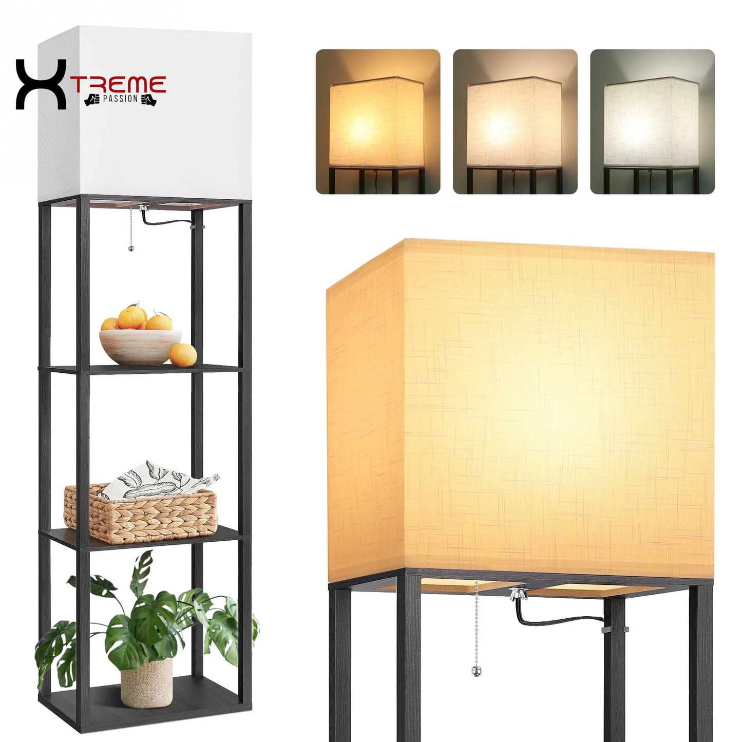 Elevate Your Space with the Modern 63" Black Wood Shelf Floor Lamp - Stylish Lighting & Practical Storage for Any Room