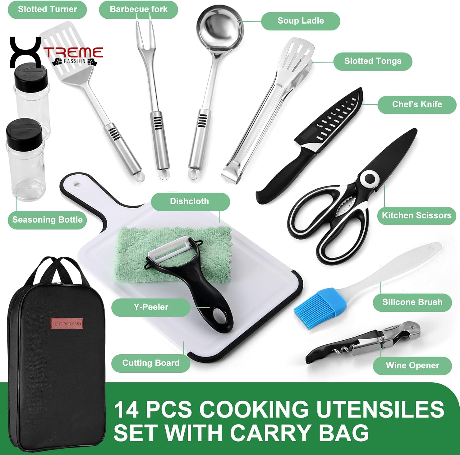 Ultimate 14-Piece Stainless Steel Camping Cooking Set - Your Complete Outdoor Kitchen Companion with Portable Storage Bag for Grilling, BBQ, and Adventure Cooking!